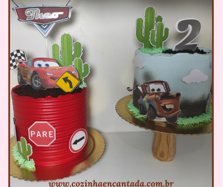 bolo quadrados dois andares infantil tema carros disney